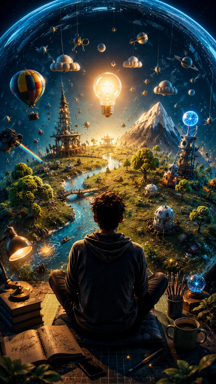 Personne flottant dans un environnement immersif inspiré de l’espace, symbolisant l’isolation sensorielle, la créativité, l’exploration intérieure et les états de conscience élargis.